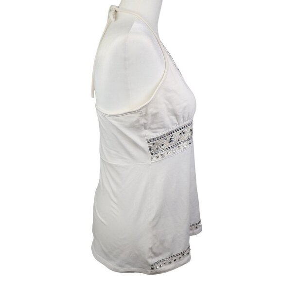 Dynamite Y2K Cream Empire Waist Halter Top Sequin Gold Embroidered Details Large - Picture 8 of 13